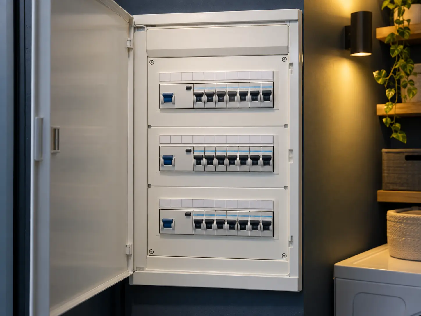 Cuadro eléctrico terminado con las protecciones distribuidas y etiquetadas