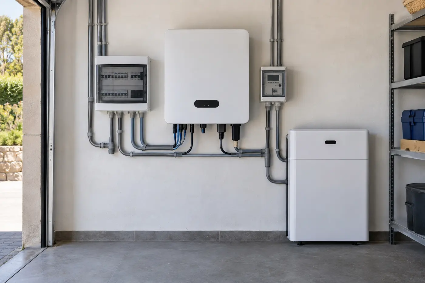 Inversor, protecciones y batería de una instalación fotovoltaica